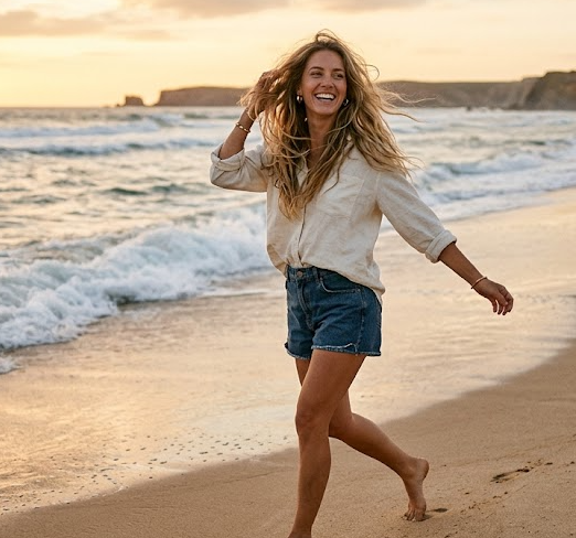 Frau beim Spaziergang in der Natur mit Blick auf die österreichische Berglandschaft