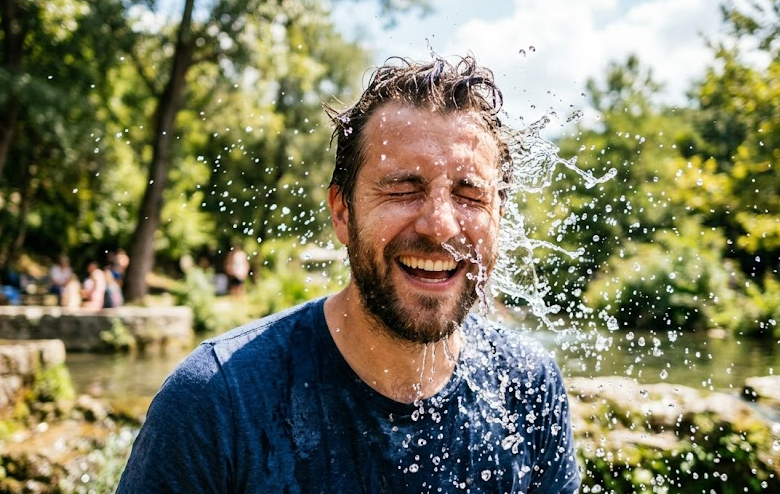 Gesunde Mahlzeit mit frischem Gemüse, Nüssen und Kräutertee auf einem Holztisch